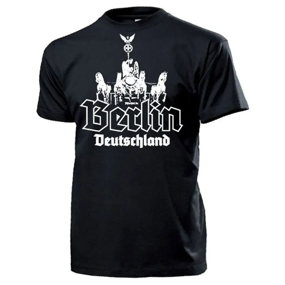 

Germany Capital Berlin Quadriga Brandenburg Gate T-Shirt 100% Cotton O-Neck Summer Short Sleeve Casual Mens T-shirt Size S-3XL