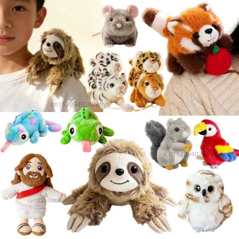 Magnetic Shoulder Sloth Frog Parrot Owl Plush Toys Raccoon Panda Squirrel Mouse Lemur Sea Eagle Plushie Doll Funny Xmas Gift