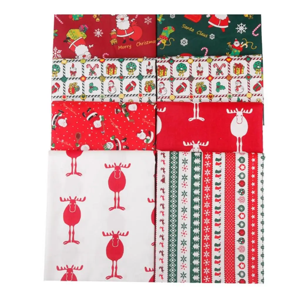 8 Pcs Pure Cotton Printed Fabric Christmas Series Style DIY Patchwork Fabric Headpiece Set Christmas Cloth