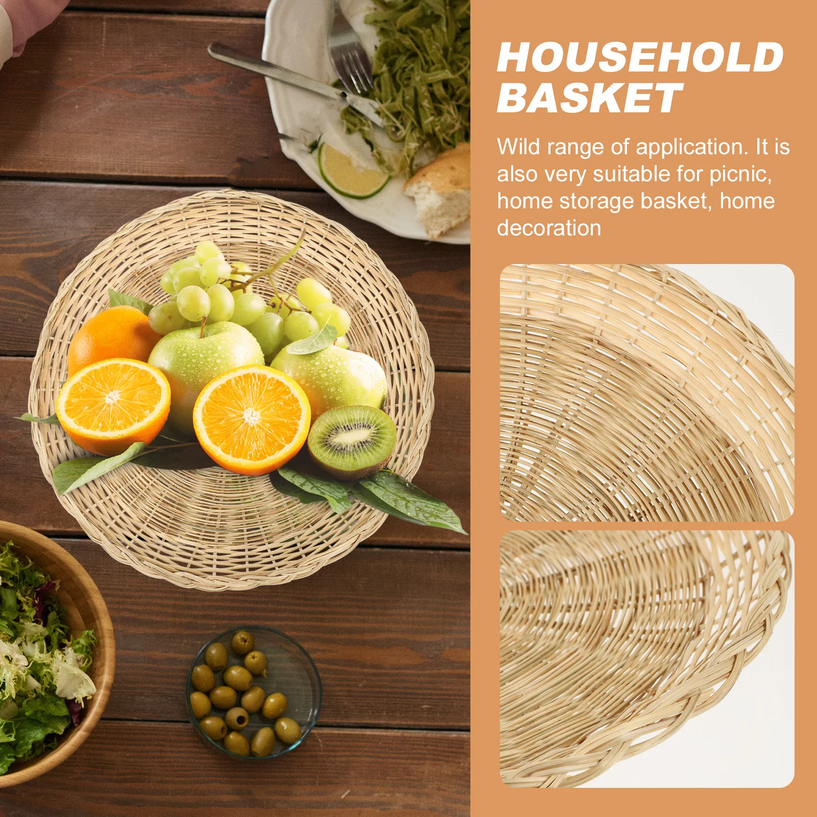 

Bamboo Woven Fruit Plate Premium Curve Elegant Multi-Function Storage Holder For Home Hotel Kitchen Picnic Bread