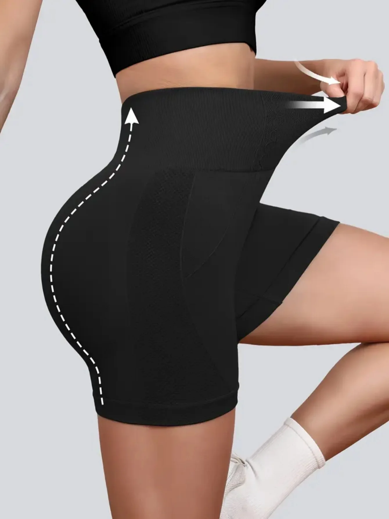 Women's High-Waisted Seamless Jacquard Shorts - Peach Lift Compression, Gym Weightlifting 3/4 Length Pants