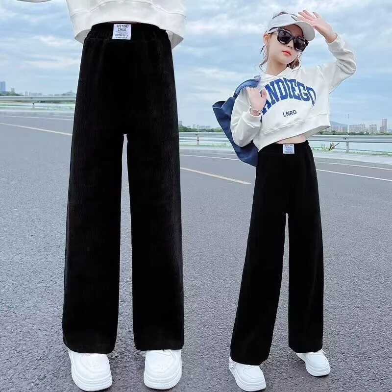 1pcs Autumn Winter Girls Thickening Wide Leg Pants Children\'s Corduroy Casual Straight Pants Kid Trend Slimming Long Trousers