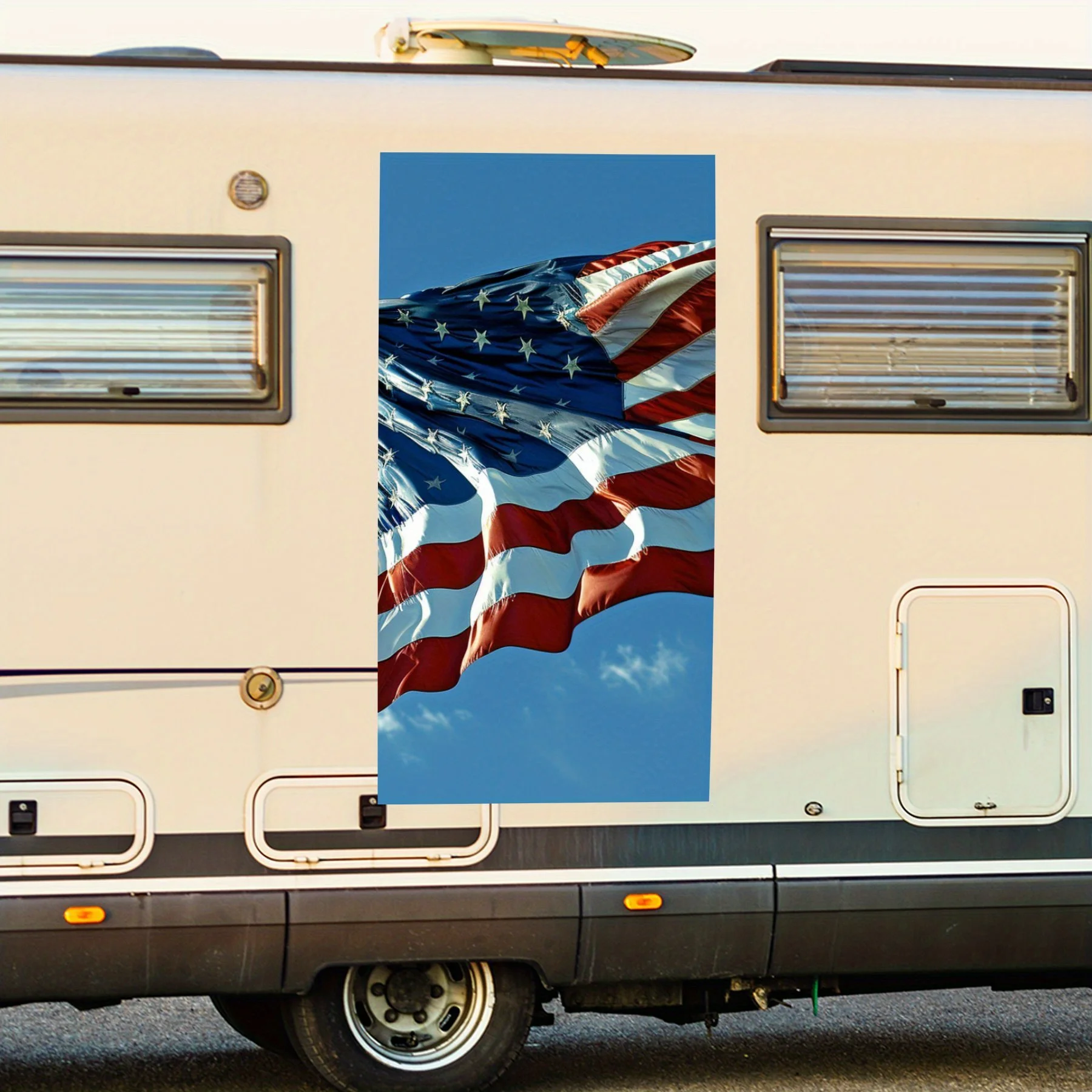 

Виниловая наклейка с американским флагом и волнами для двери автомобиля на колесах, водонепроницаемые самоклеящиеся виниловые наклейки, защита автомобиля