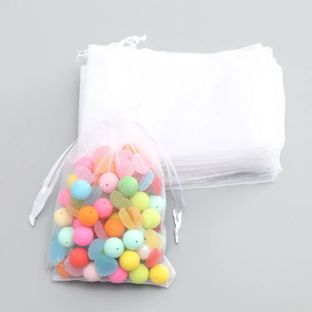 25PCS White Pouches Drawstring Pocket Organza Gauze Sachet Jewelry Packing Home Storage Christmas Favor Gift Bags Party Supplies