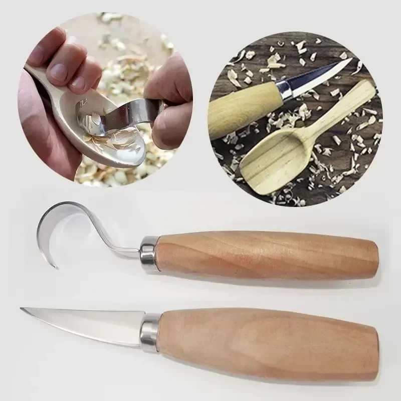 

1/2pcs Stainless Steel Wood Carving Cutter DIY Wood Handle Spoon Hook Carving Knife Woodcut Woodwork Sculptural Art Craft Tool