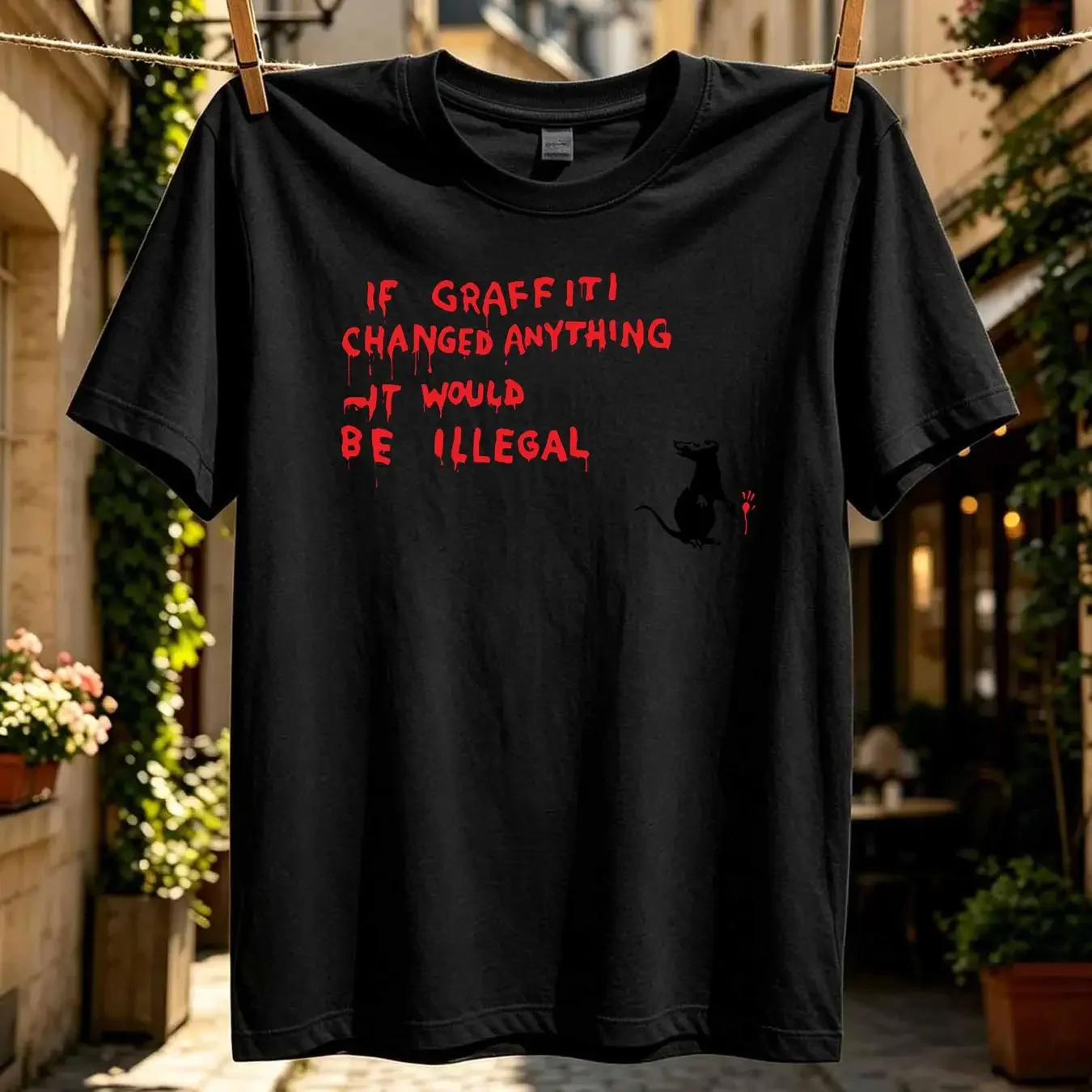 washed T Shirt Banksy Rat Mice If Graffiti Changed Anything Top 1224 vintage Washed Soft designer clothes Versatile Slightly