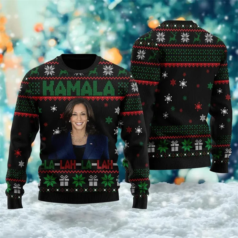 Kamala Harris 2024 Graphic New Sweatshirt USA Patriotic Unisex Long Sleeve Sweater Boys Gift Pullover Ugly Christmas Sweaters