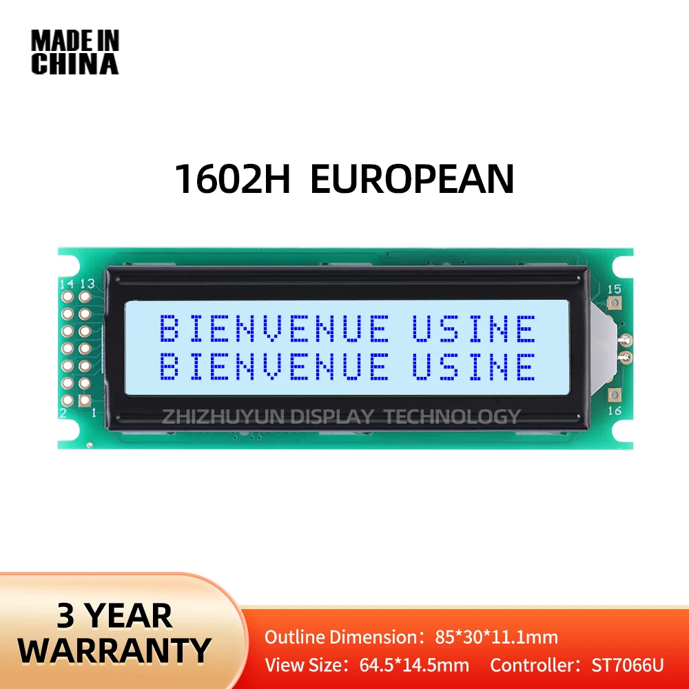 Écran d'affichage LCD européen LCM, film gris, lettres bleues, interface 85x30mm, 14 broches, accueil pour vérifier l'hV 1602H