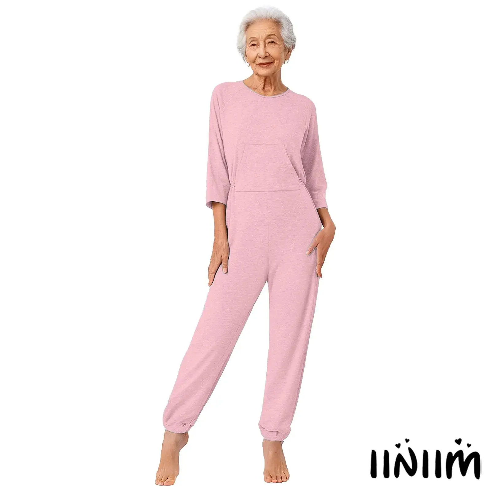 

Womens Elderly Anti-Strip Adaptive Jumpsuit Long Sleeve Long Pants Nursing Rompers for Dementia Special Needs and Disabilities