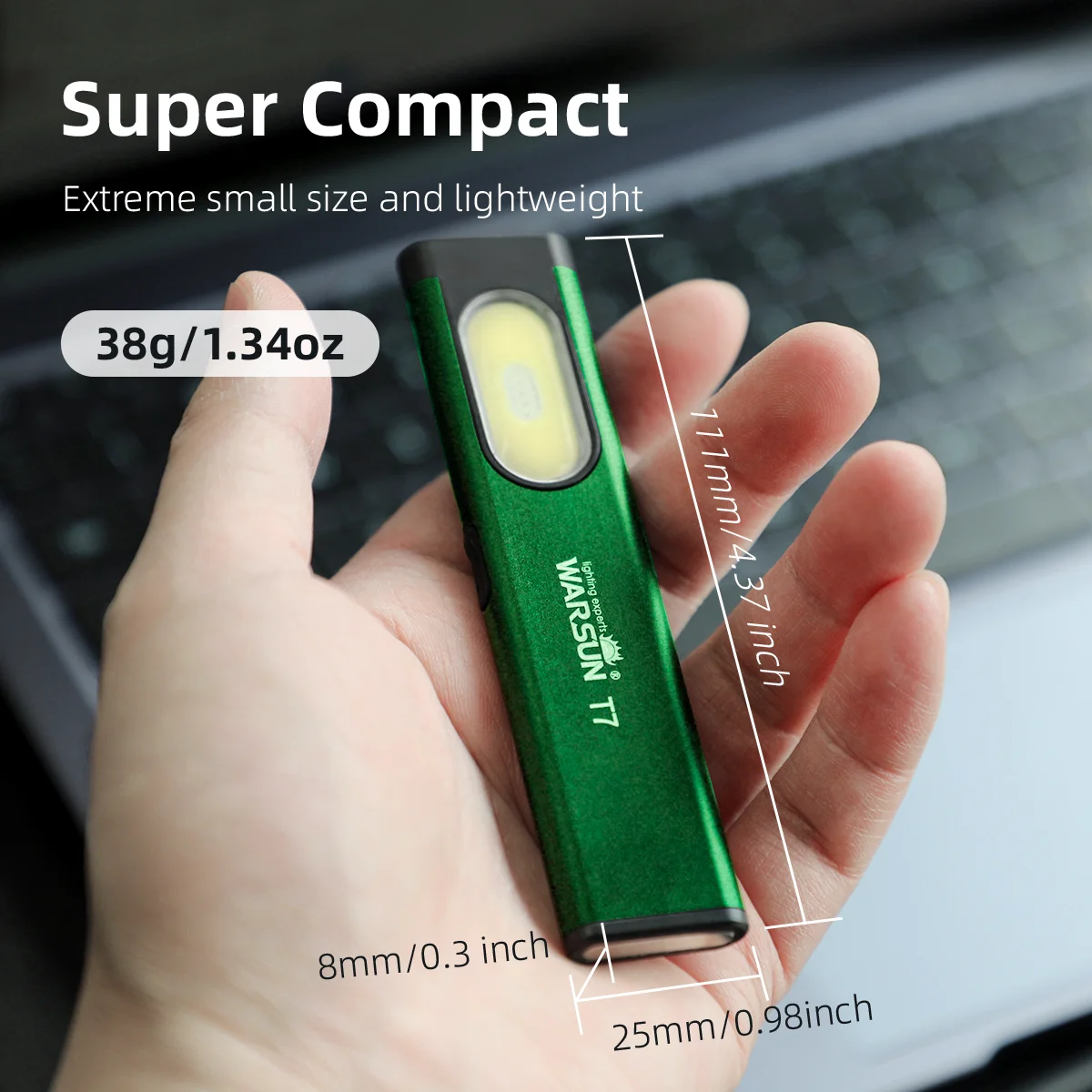 Warsun Torcia Portachiavi LED Ricaricabile USB-C – 600 Lumen Mini Torcia Ultraleggera 5 Modalità