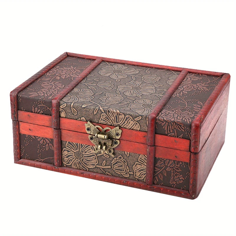 

Vintage Wooden Storage Box Treasure Chest Chinese Style Small Size Book Jewelry Storage Case Organizer Desktop Decoration
