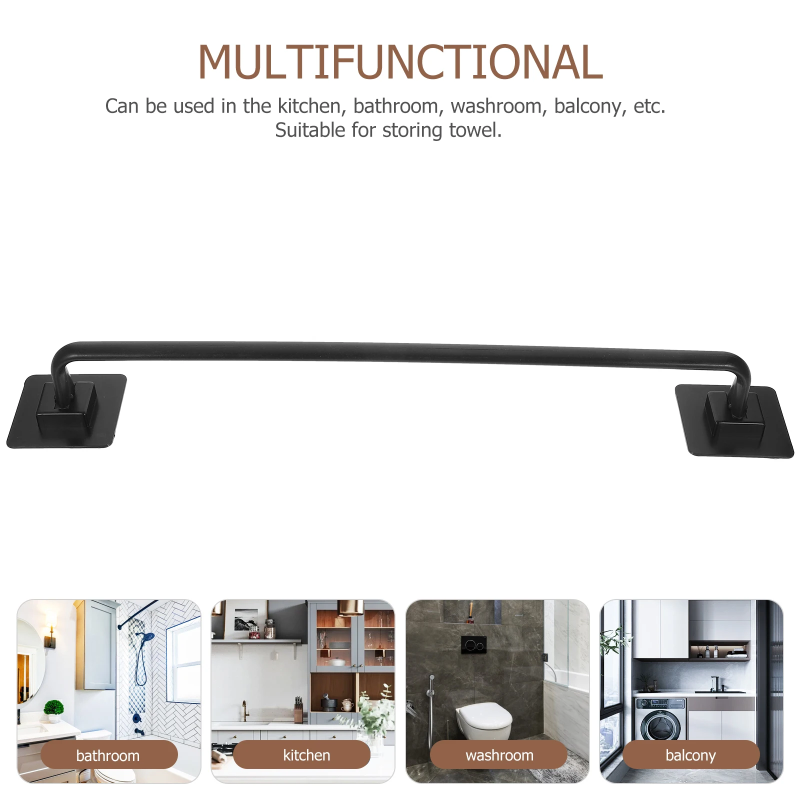 

No Drill Towel Rack Holder 45CM Black Long Bar for Bathroom Kitchen Shower Slipper Storage Wall Mounted ganizer