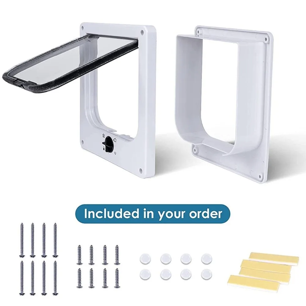 4 Ways Locking Cat Flap Door with Security Lock ABS Easy Installation Self-Closing Pet Door Weatherproof Turn Knob Dog Flap Door