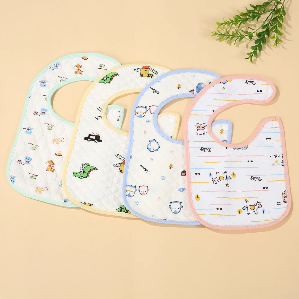 Cotton Gauze Baby Bibs Cartoon Animal Pattern Snap Button Infant Saliva Towel Apron For Kids Burp Cloths Feeding Drool Bibs