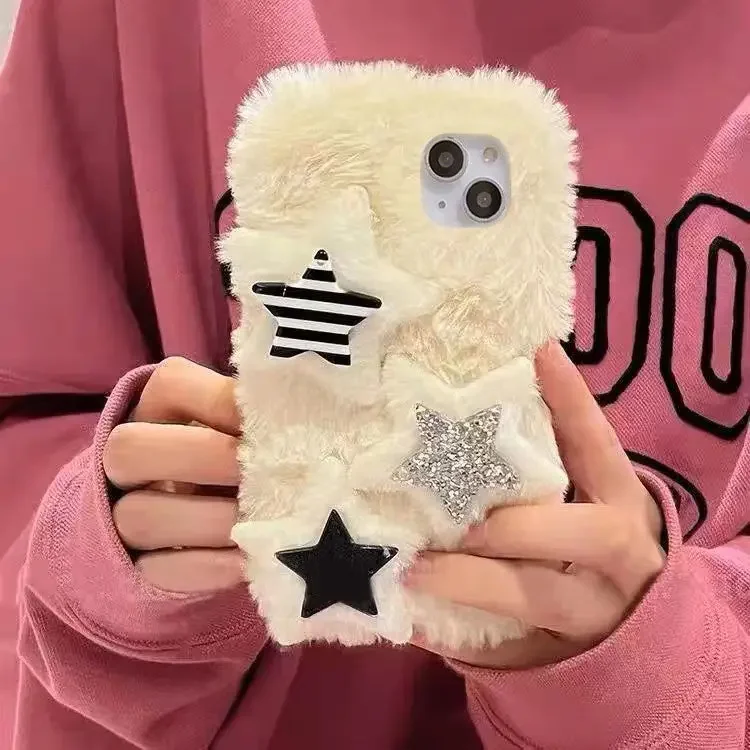 

Stereo Glitter Star Suitable for iPhone 11 Phone Case 13promax Plush 7/8plus niche Korean 14promax Cute Soft Case