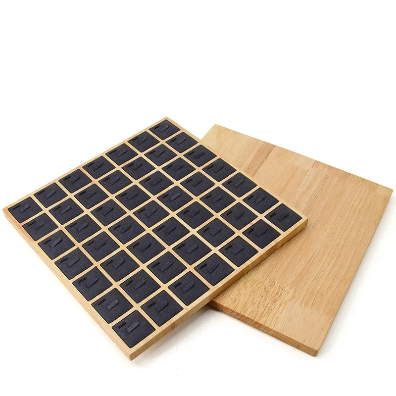 Square Wooden 49 Clip Ring Display Holder Rack Jewerly Accessories Storage Stand Case Store Countertop Ring Jewellery Organizer