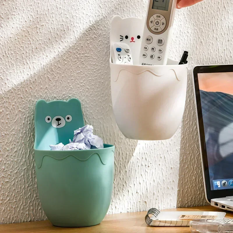 

Cute Cartoon Desktop Trash Bin-Creative Home Organizer Desk-side Office Paper Waste Collection Convenient Wall-mounted Design
