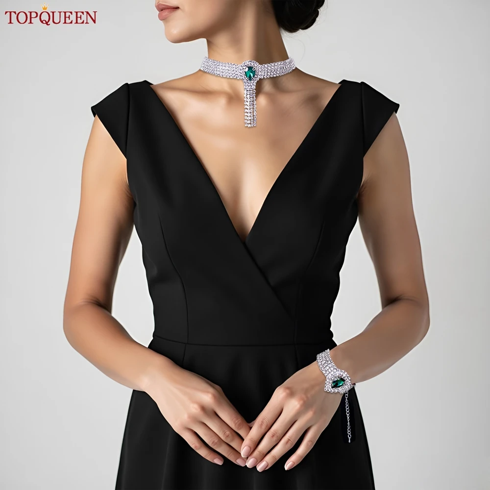 

TOPQUEEN 2-компонентный комплект браслетов-колье со стразами, регулируемый, идеальный подарок для свадьбы и особых случаев, праздничной вечеринки SG67