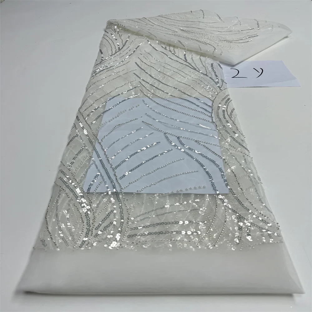 قماش دانتيل خرز أفريقي 2 ياردات ترتر عالي الجودة مواد الزفاف النيجيري أقمشة العريس الفاخرة لخياطة الفساتين