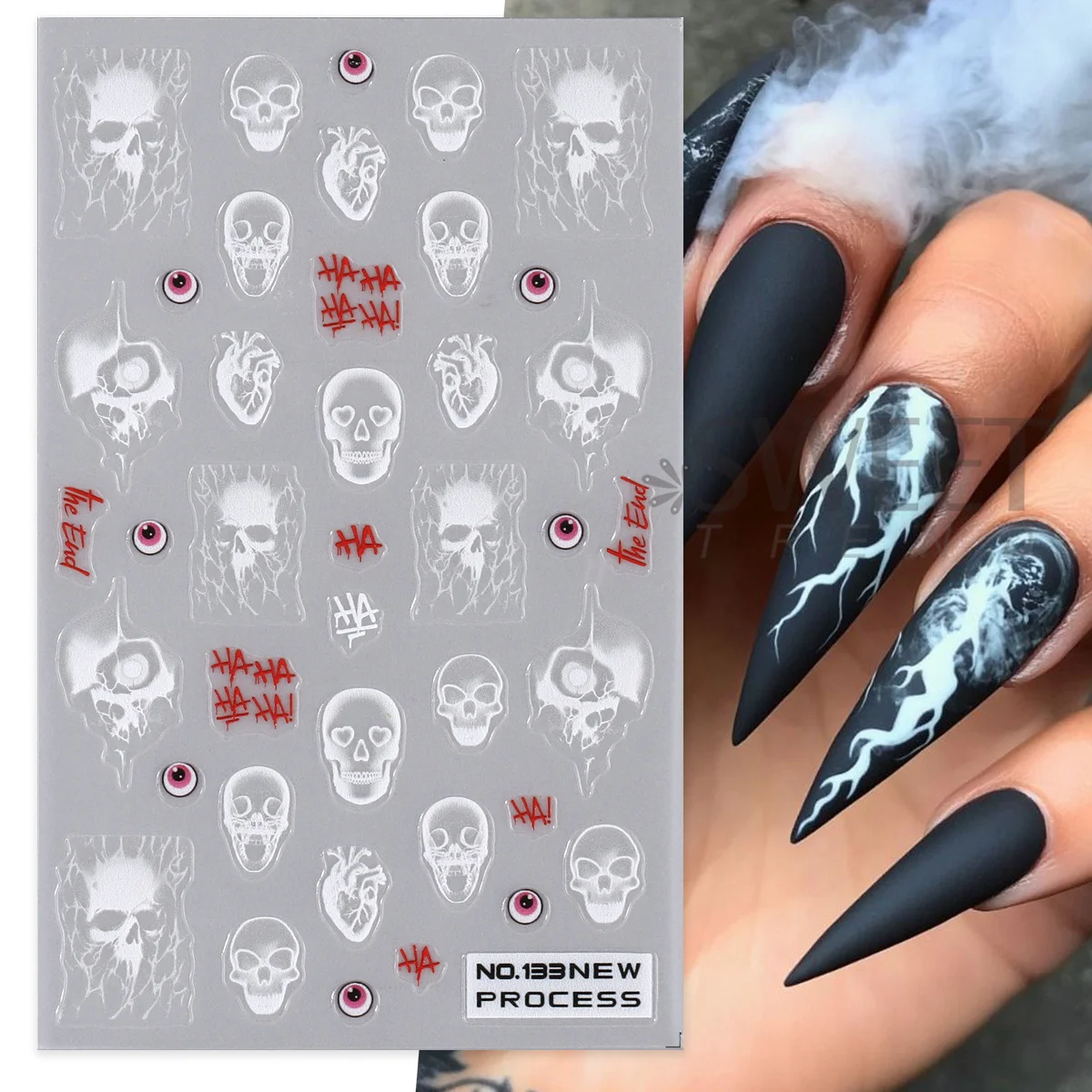 1/2pcs Gothic White Skull Matte Nail Stickers Smoky Spooky Eyeball Design Fear Element Halloween Party Y2K Foils Manicure Decor