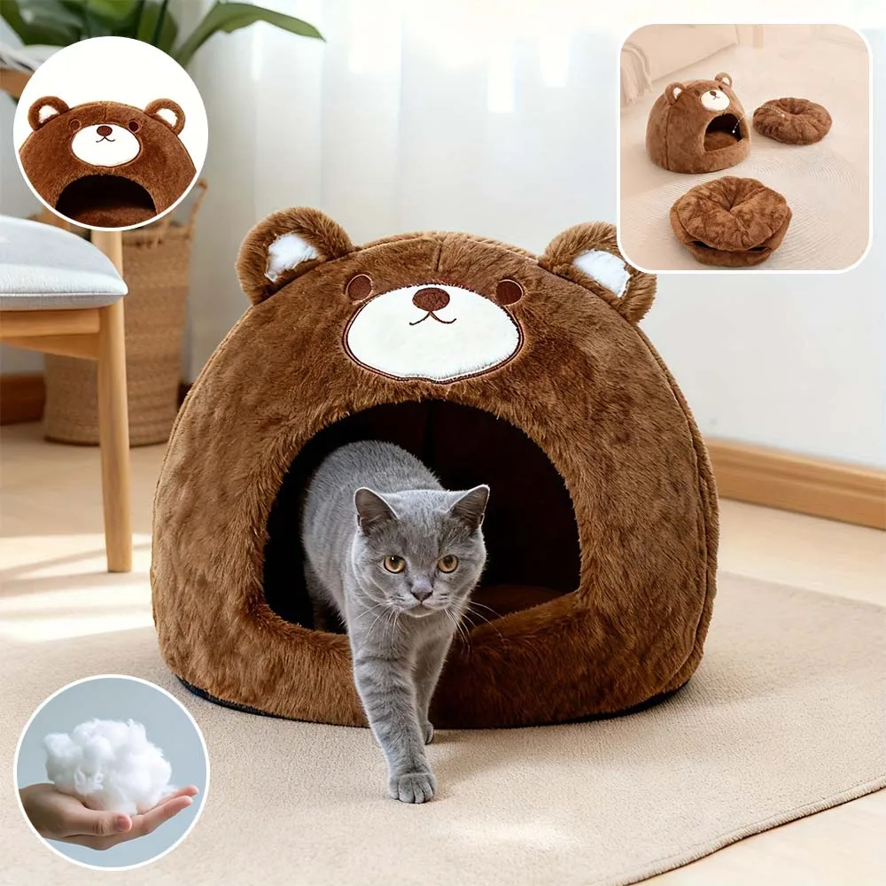 

Winter Semi-Closed Cat Bed for Kittens Deep Sleep Comfort Warm Pet House Soft Cushioned Suitable for Small Dog Домик Для Кошки