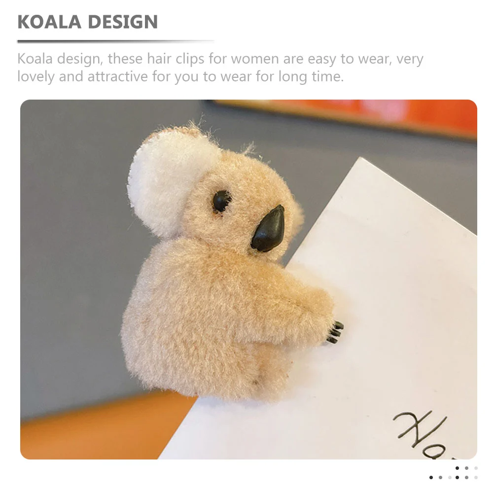 2 Pcs Koala Bangs Clip Premium Material Hair Clips for Thin Women Small Cute Jaw Fabric Stuffed Animal