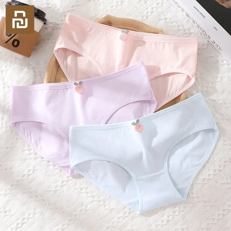 

4PCS/Set Youpin Cute Girls Cotton Underwear Female Japanese Mid-waist Solid Color Underwear Soft Breathable Underwear