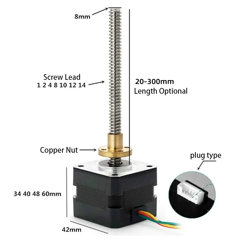 Nema17 42*48mm 선형 나사 스테퍼 모터 T8 나사 1.8 °   2상 스테핑 모터 42mm*H40mm T자형 나사 3D 인쇄 나사