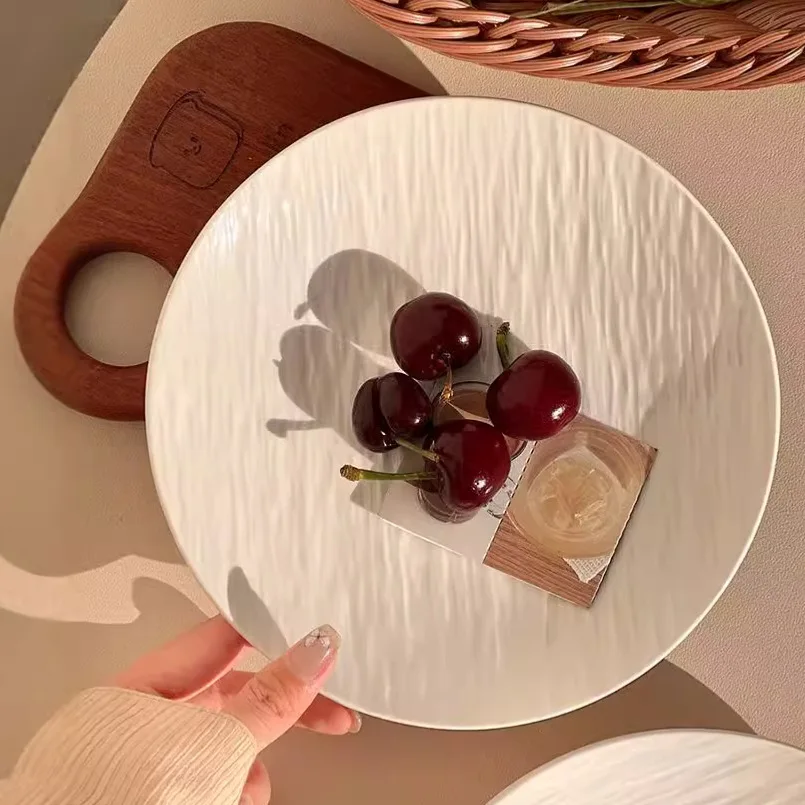 

Plate Northern European White Rock Grain Household Ceramic Western Food Coffee Steak Plate High Appearance Level