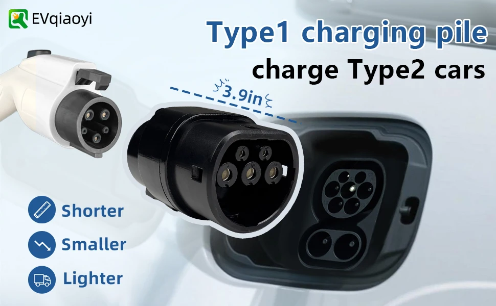 EVqiaoyi J1772 auf Typ2 Adapter 32A 7kW Stecker SAE Typ 1 EV-Ladesäule für Typ 2 Elektrofahrzeuge Adapter – Detail 1