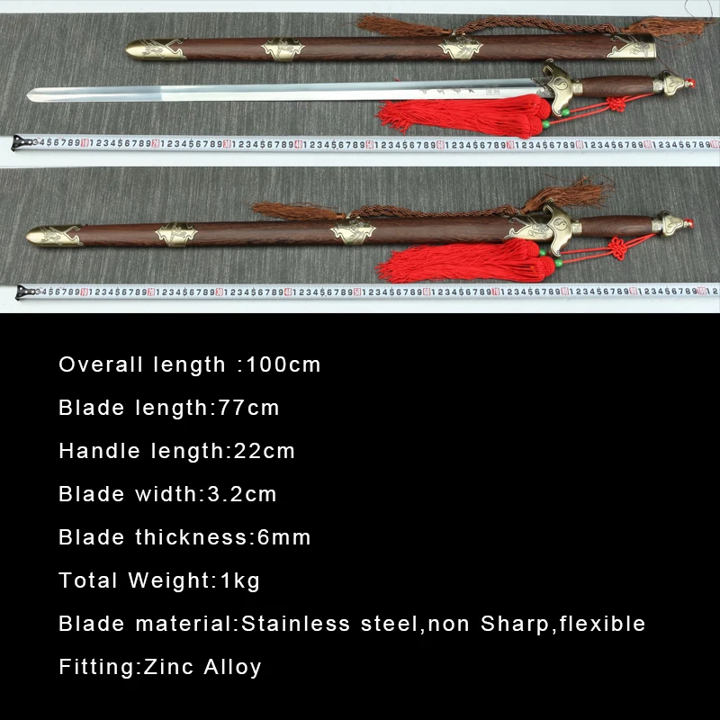Wushu Practice Chinese Taiji Sword Stainless Steel Flexible Blade Rosewood Saya Kungfu Training Props Non Sharp