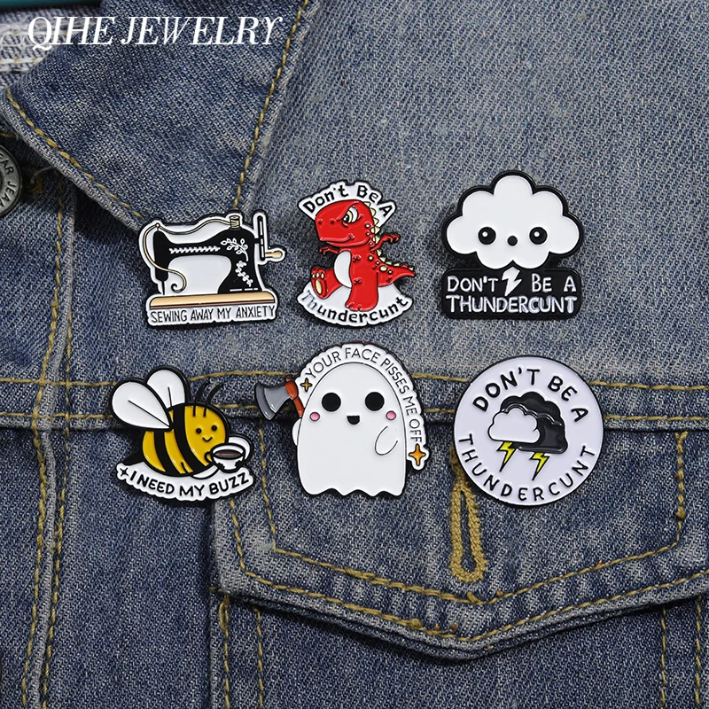 Don't be a Thunderc Emaille Pins berühmte Phrase Pin Cartoon Tier Biene Dinosaurier Broschen Dekor Revers Abzeichen Tasche Zubehör Schmuck