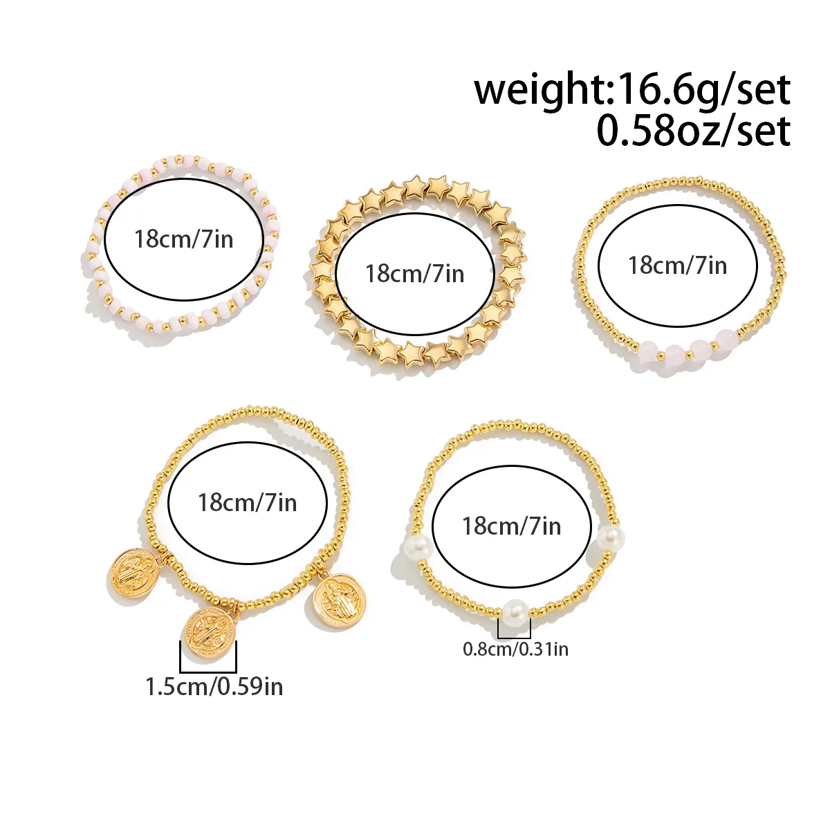 Retro Round Carved Pendant Bracelet 2025 Multi Layer Gold Color Star Round Bead Elastic Thread Woven Girls' Fashion Jewelry image 2