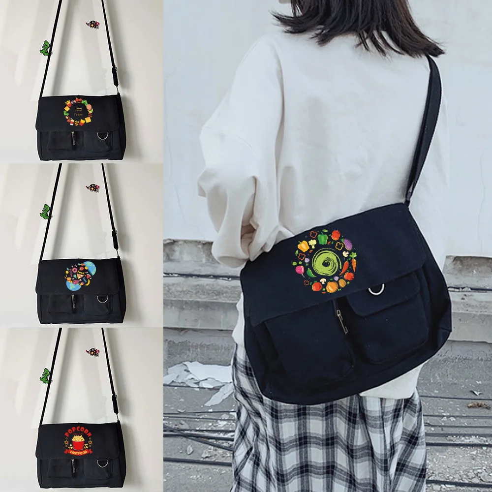 

Messenger Crossbody Bag Women Shopping Large Capacity Canvas Travel Food Series Print Unisex Simple Casual Shoulder Bags