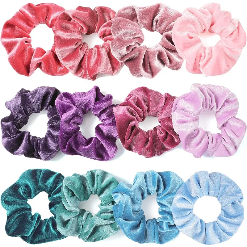 

12 Pcs Soft Velvet Scrunchies, Cute Ponytail Holders in Assorted Colors for Girls, Teens & Women