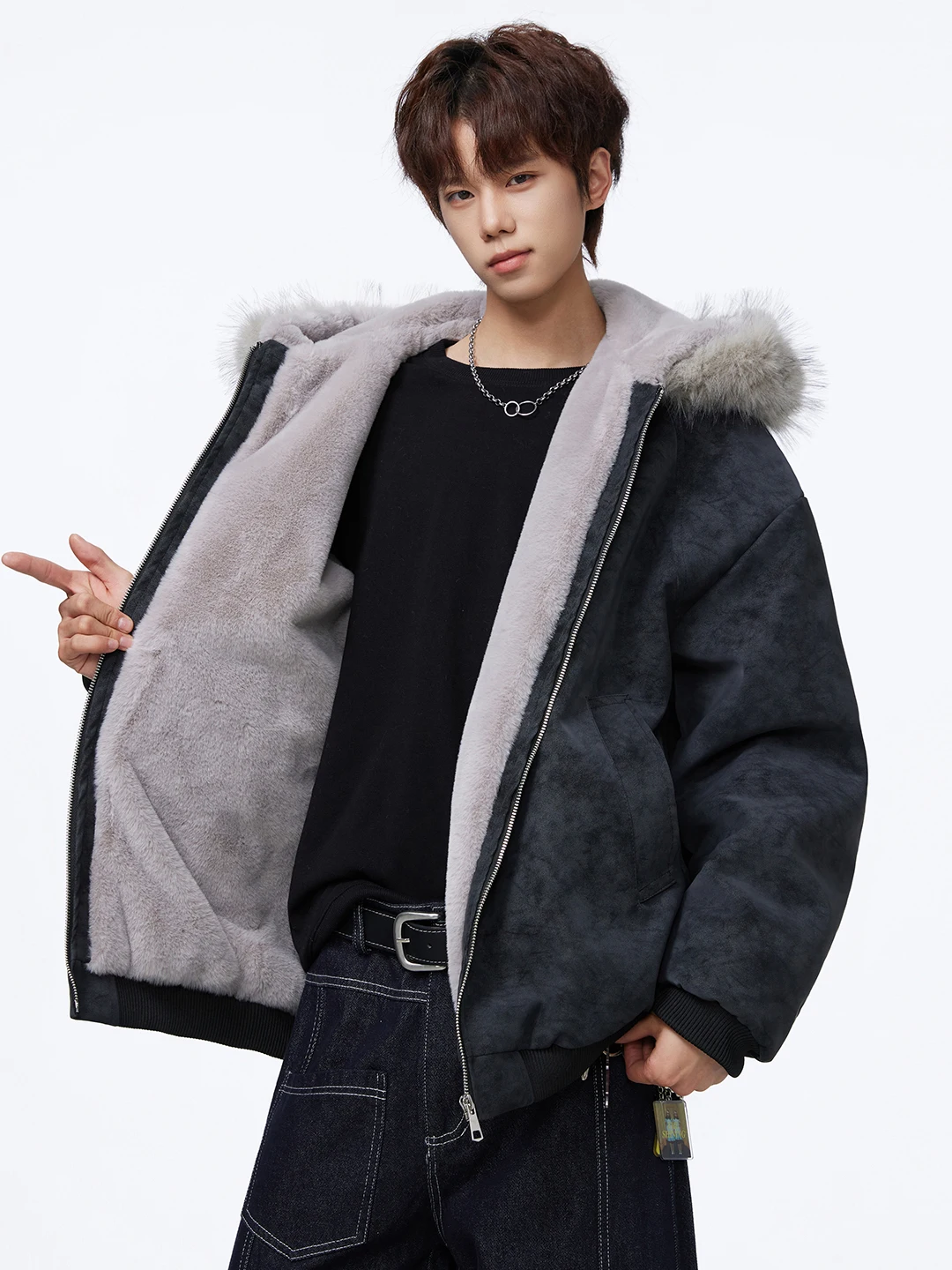 

Мужское зимнее пальто Heavyweight, утепленное, с капюшоном из искусственного меха кролика, замшевое, в американском ретро-стиле, на хлопковом пуху