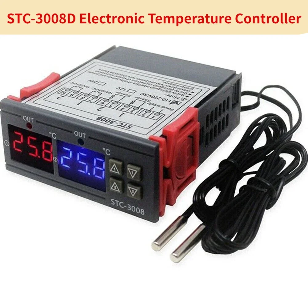 STC-3008 Dual Digital Temperature Controller Two Relay Output Thermostat Heater with Probe 12V 24V 220V Home Fridge Cool Heat