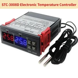 STC-3008 doppio regolatore di temperatura digitale due relè di uscita termostato riscaldatore con sonda 12V 24V 220V frigorifero domestico calore freddo