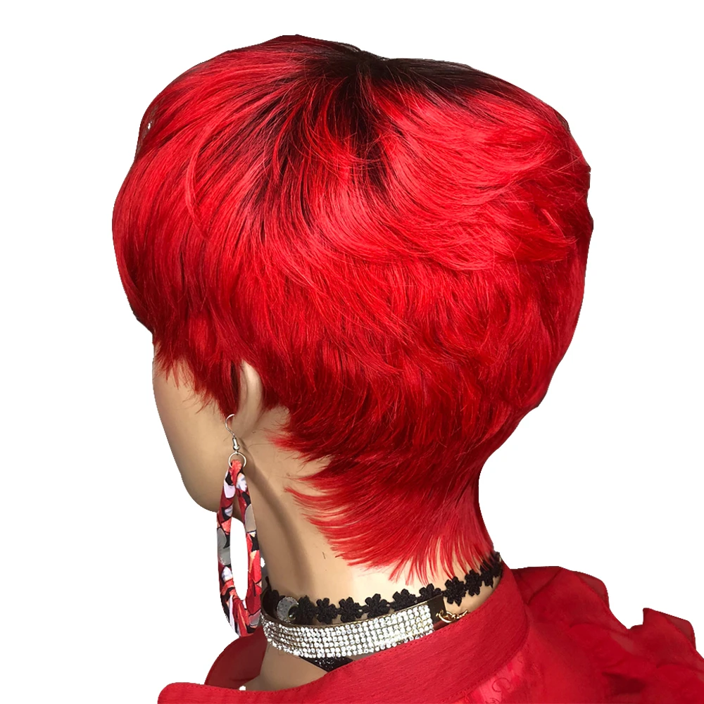 Short Human Hair Wigs Pixie Cut Straight Red Color Brazilian Hair for Black Women Full Machine Made short hair wigs Cheap Wig