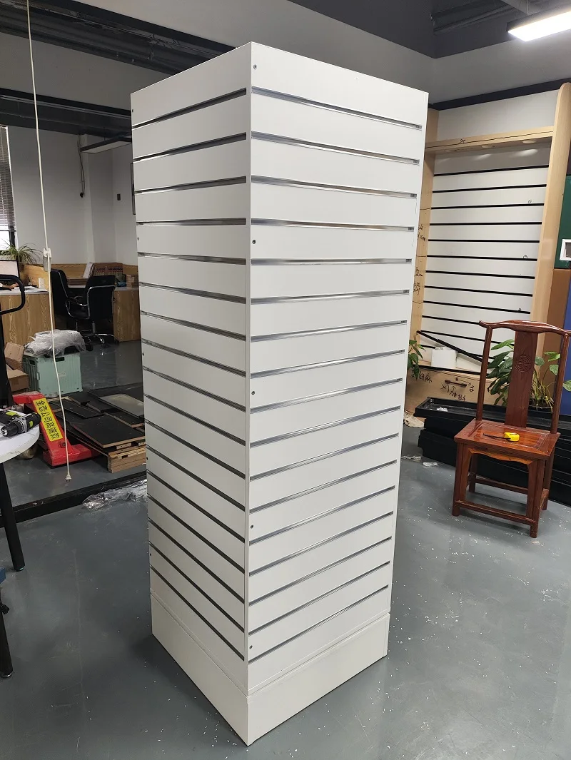 Custom.HIKUYA MDF Slatwall Display Stand Rotatable Slatwall Display - Warna Hitam