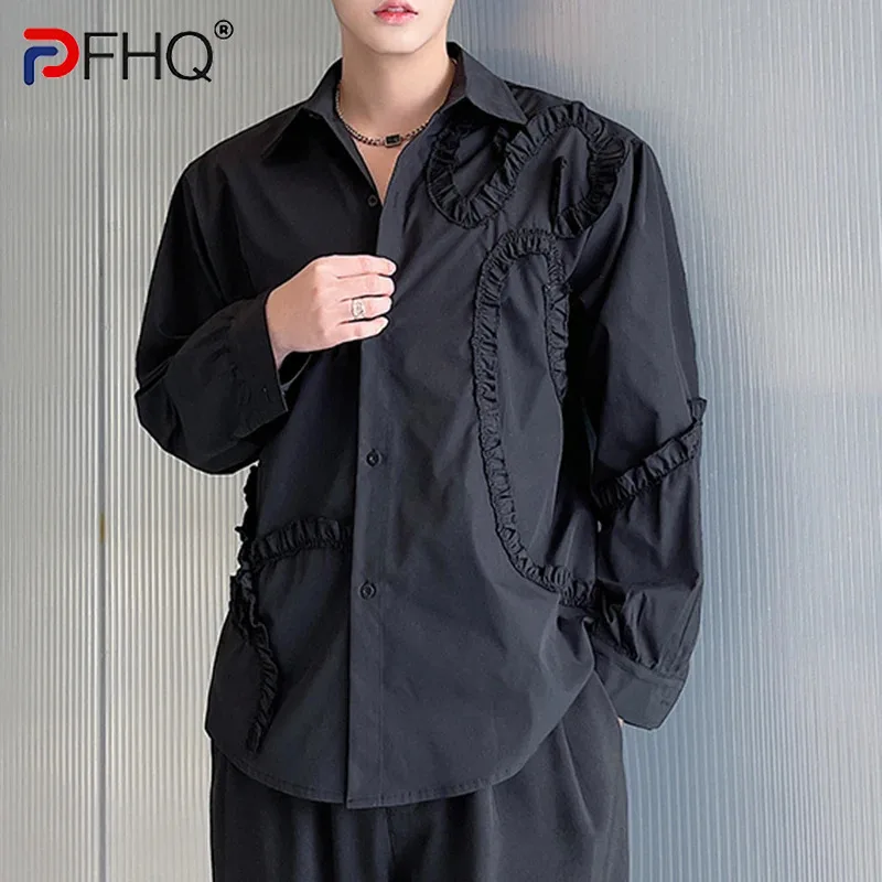 

PFHQ Men's Shirts Solid Color Fashion Delicacy Personality Single Breasted Loose Simple Long Sleeve Casual Tops Summer 21Z4217