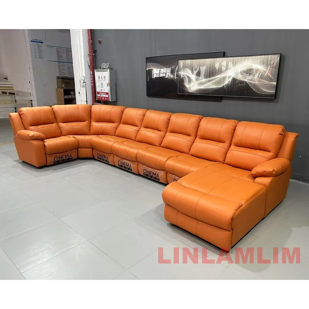 أريكة كرسي فاخرة كبيرة الحجم مع صالة تشيس - جلوس مسرح كهربائي منزلي، جلد طبيعي - لغرفة السينما #3