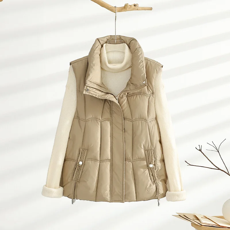

Women Parkas Vest Coats Short Solid Jacket Zipper Pocket Stand Collar Sleeveless Wide Waist Loose Office Lady Casual 2025 Winter