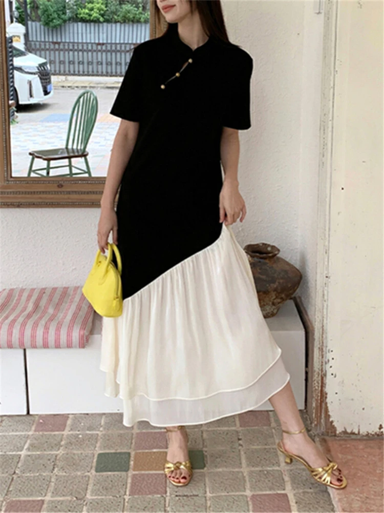 Colorfaith DR6114DG New 2024 Korean Fashion Sweet Chic Oversized Knitted Spring Summer Women Dresses Elegant Lady Long Dresses