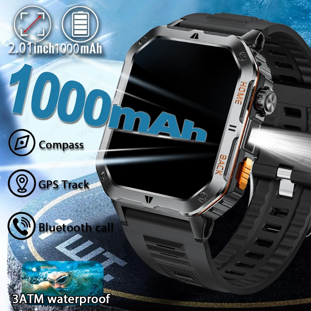 

1000 мАч большая батарея уличные военные умные часы для мужчин со светодиодной подсветкой 3ATM водонепроницаемые 2025 новые умные часы