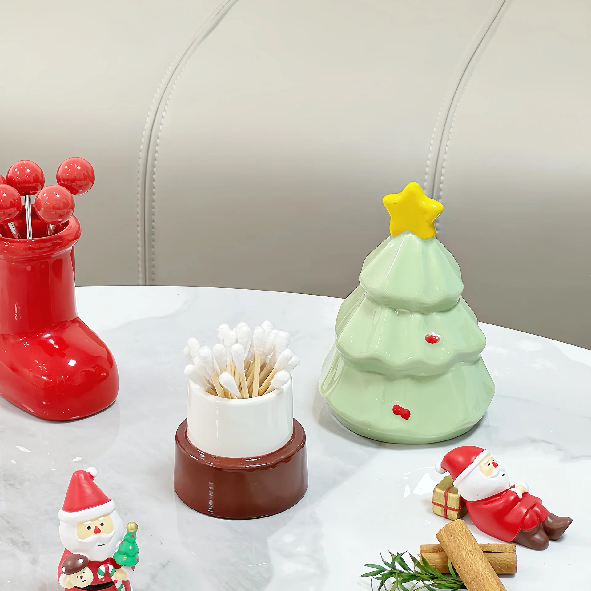 Nordic Christmas Tree Toothpick Original Jar Storage Ornament Photography Ceramic Figurine Home Decoration Craft Gift