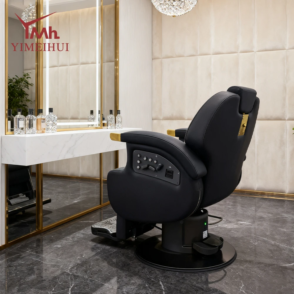 كراسي بربرية جديدة من الجلد الأسود قابلة للتعديل، كرسي حلاقة دوار كهربائي مع وظيفة التسخين #3