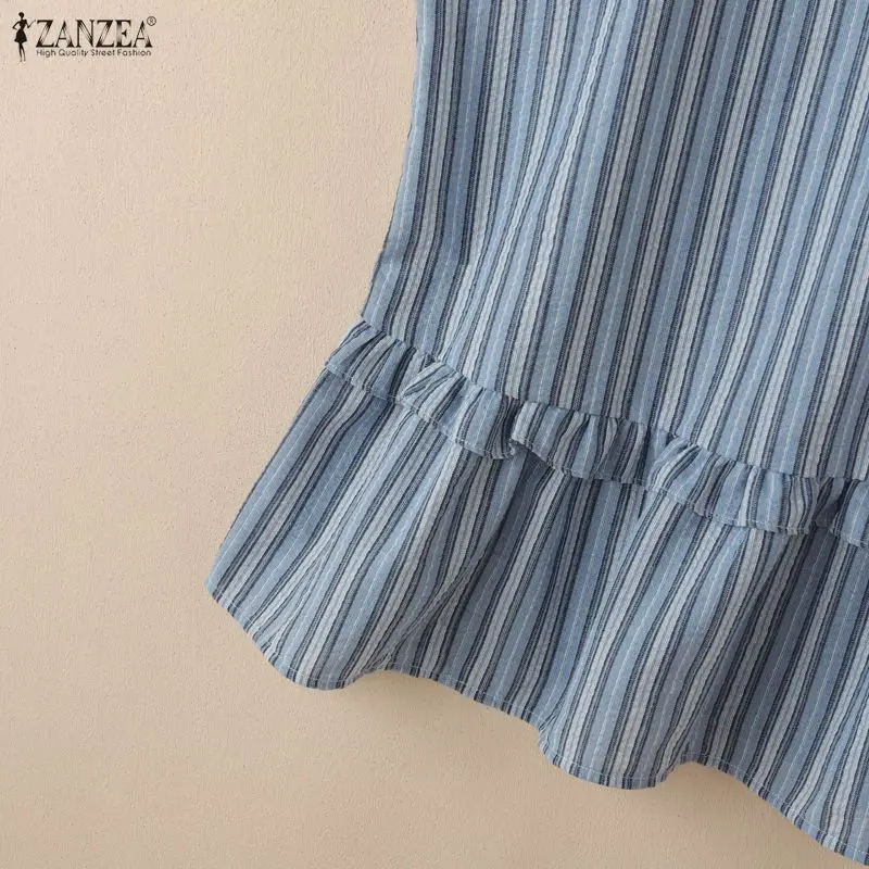 ZANZEA 2026 Sommer Gestreifte Tanktops für Damen O-Ausschnitt mit Rüschenbesatz Lose Ärmellose Tops Lässige Schicke Streetwear Damenkleidung – Detail 15