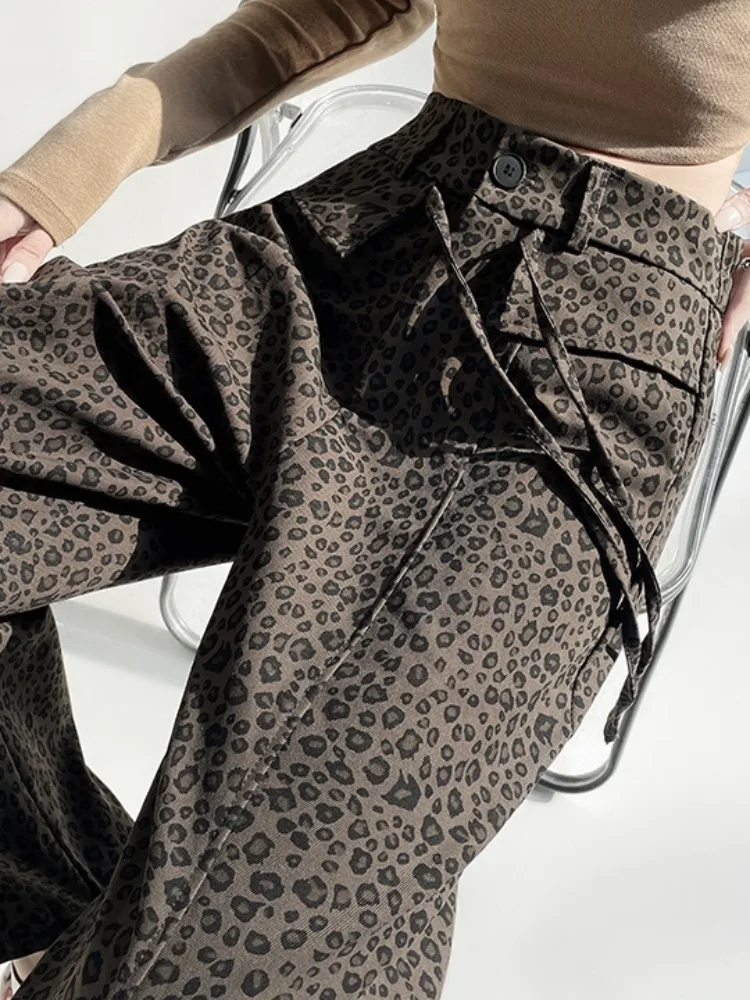 

Retro Beau Melanin Leopard Print Wide Leg Pants Women's Spring New Sle Hot Girl High Waist Slimming Drapey Straight Knife...