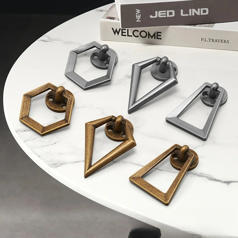 Vintage wardrobe door handles, single-hole drawer & wine-cabinet knob, diamond-ring zinc-alloy kitchen pulls, furniture hardware